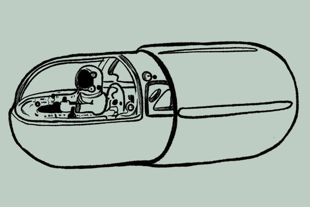 Illustration of an astronaut inside an open pill capsule