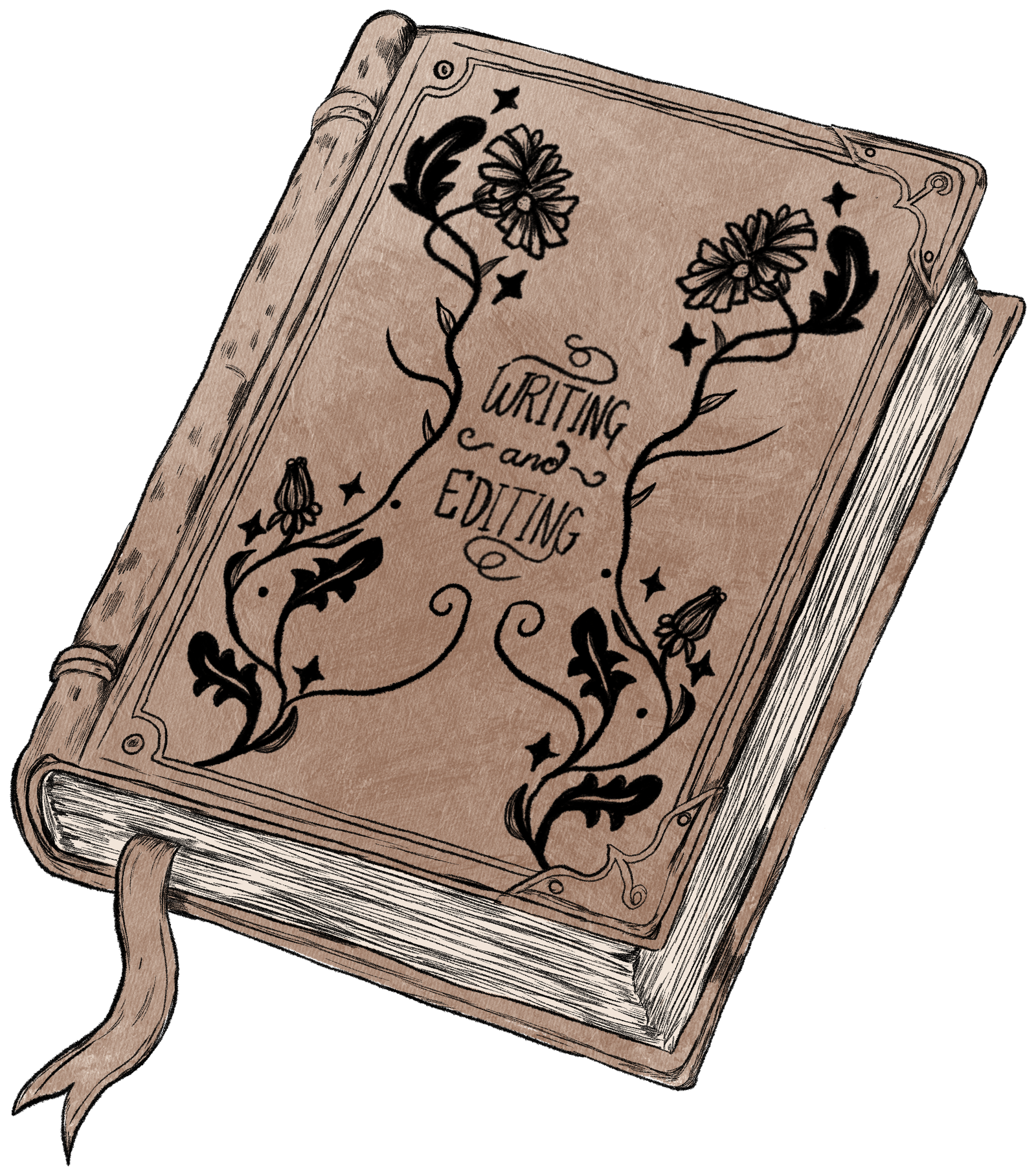 Illustrated book cover for Writing and Editing, decorated with flowers.