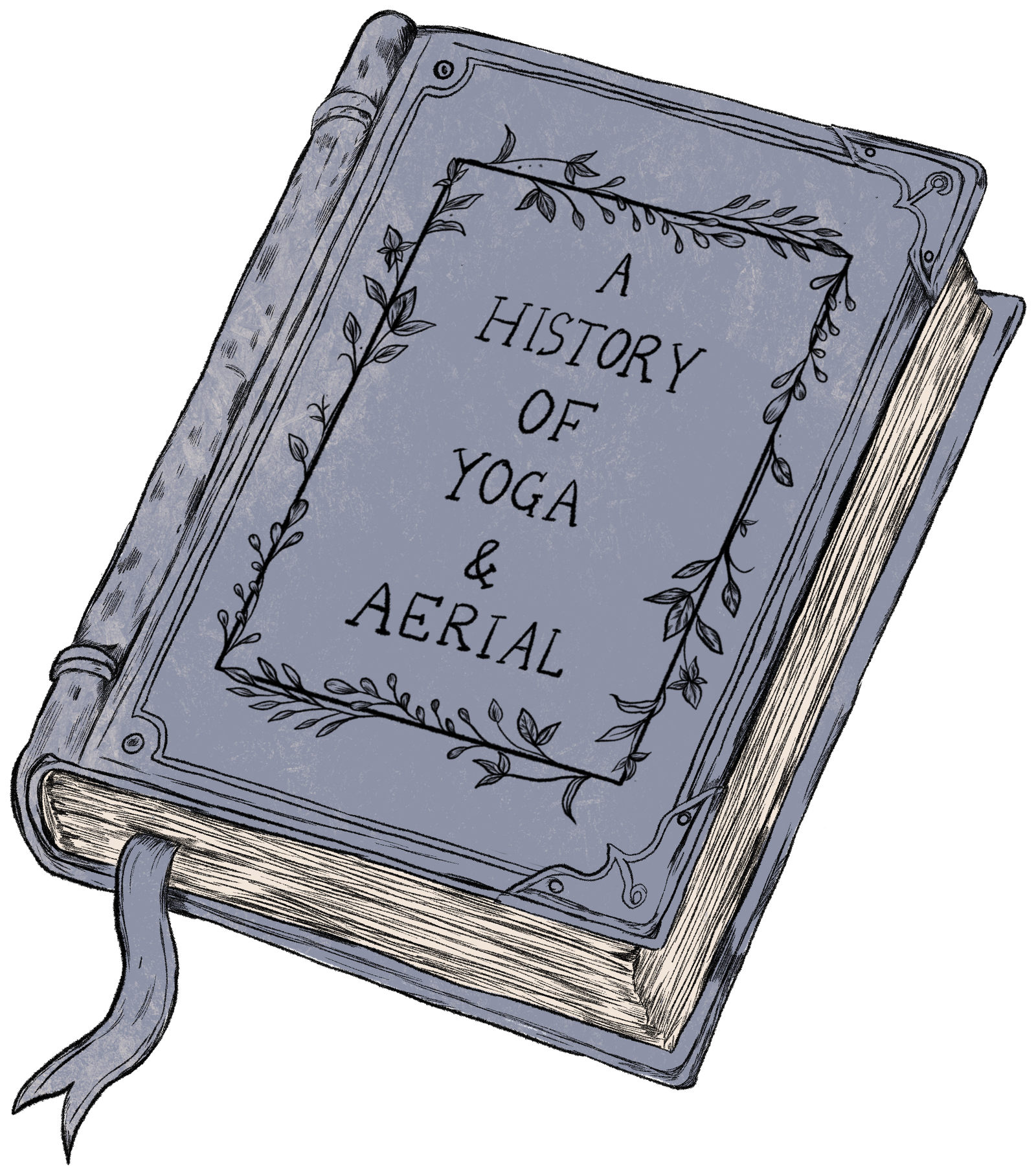 Illustrated book cover for A History of Yoga and Aerial, decorated with vines.